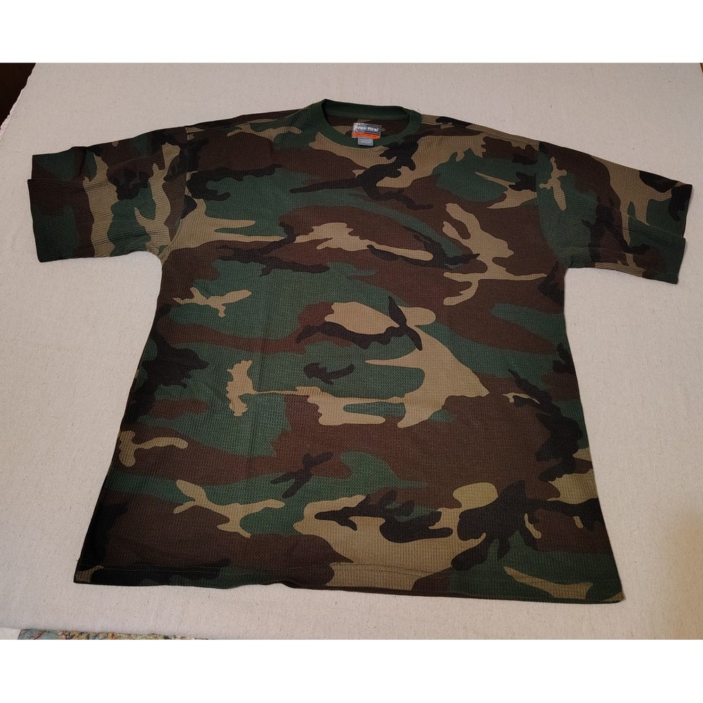 Regal Wear Mens Camouflage Thermal Waffle Knit‎ Short Sleeve T Shirt Size L VV